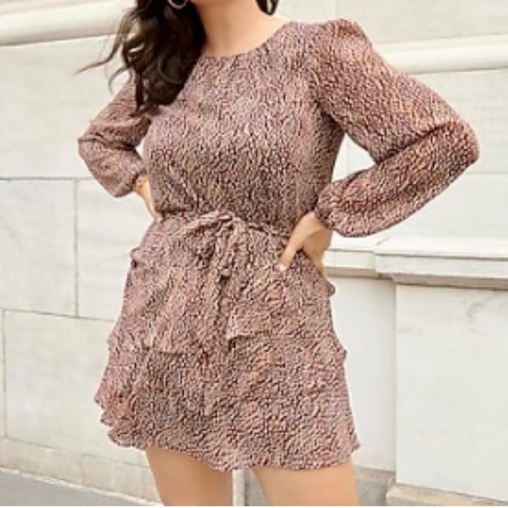 Express burgundy gold ruffle dress medium